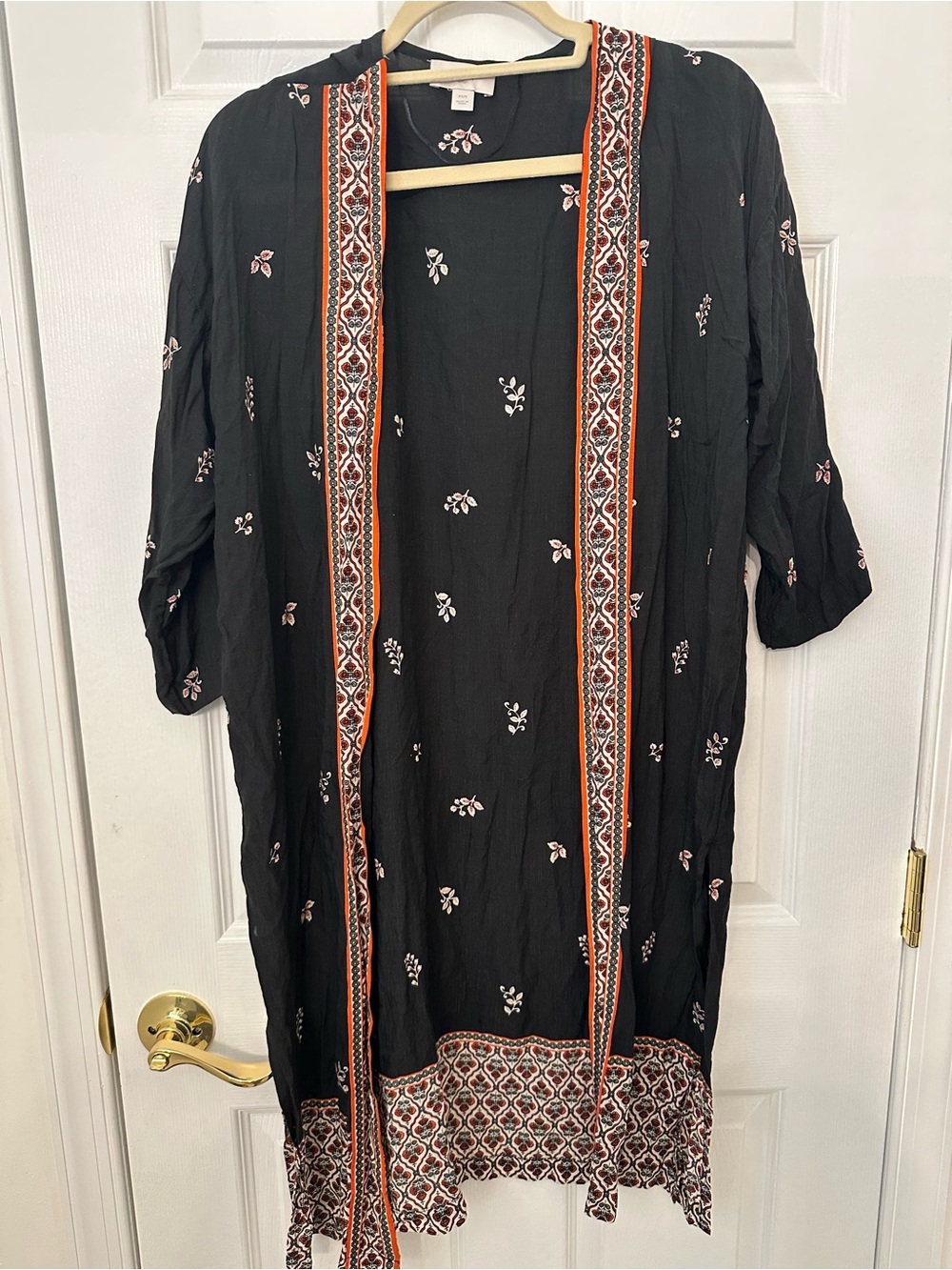 Loft Outlet Black Floral‎ Modal Kimono Duster Wrap Cardigan XS/S